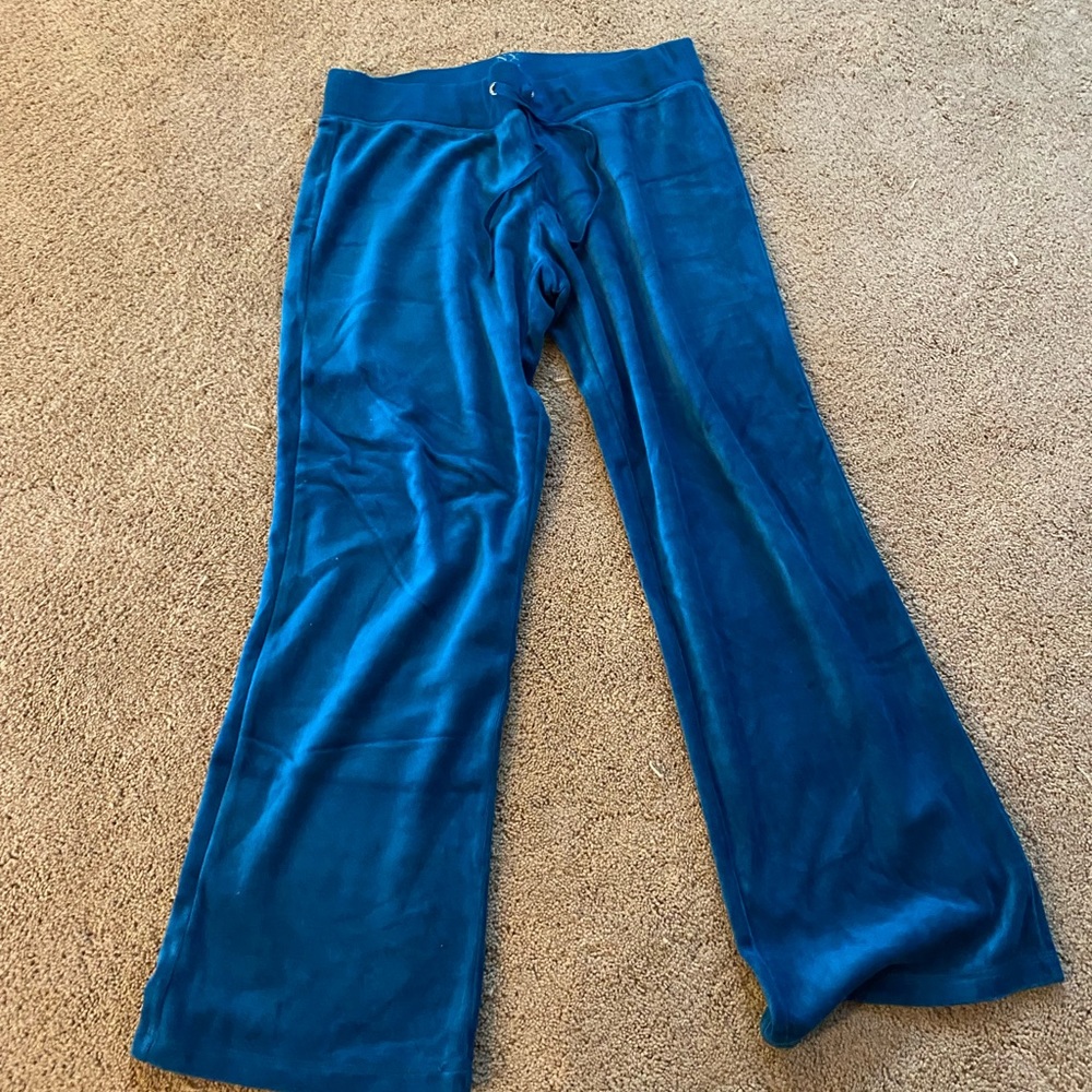 New York & Company Teal Velvet Wide-Leg Pants